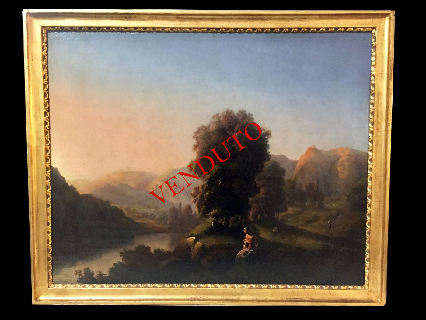 Dipinto olio su tela , veduta campagna romana con personaggi
